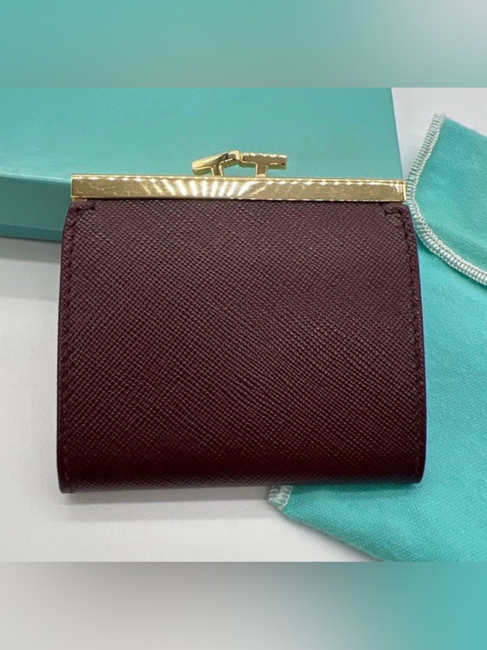 TIFFANY & CO. Wine Red Leather Vintage Coin Purse w/Box & Dusty - Picture 3 of 10